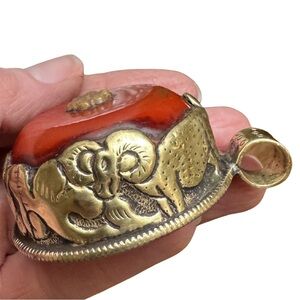 Vintage Dragon Pendant Red Stone Pendant Brass Statement Medallion